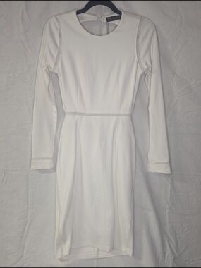 Elegant White Long-Sleeve Sheath Dress